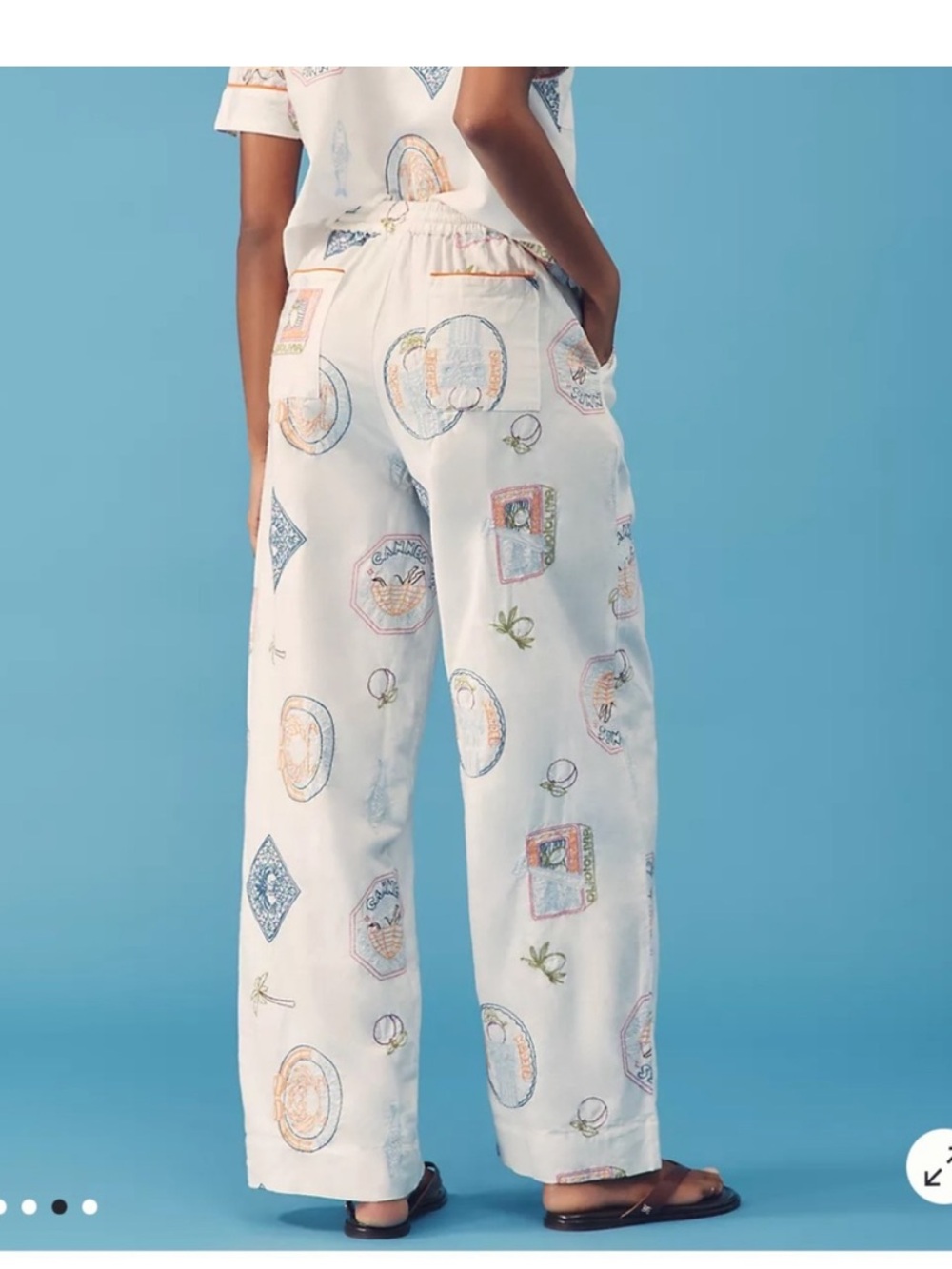 Damson Madder Anthropologie Linen Printed Embroidered Pants - Picture 2 of 11